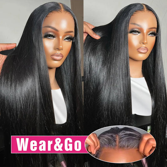 Wear Go Glueless  Straight HD Lace Frontal Wig Human Hair Pre plucked Transparent HD